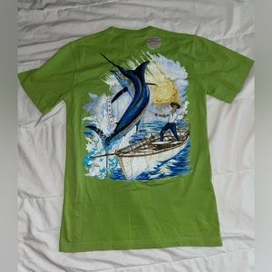 Guy Harvey Men Fish and Boat Green T-Shirt